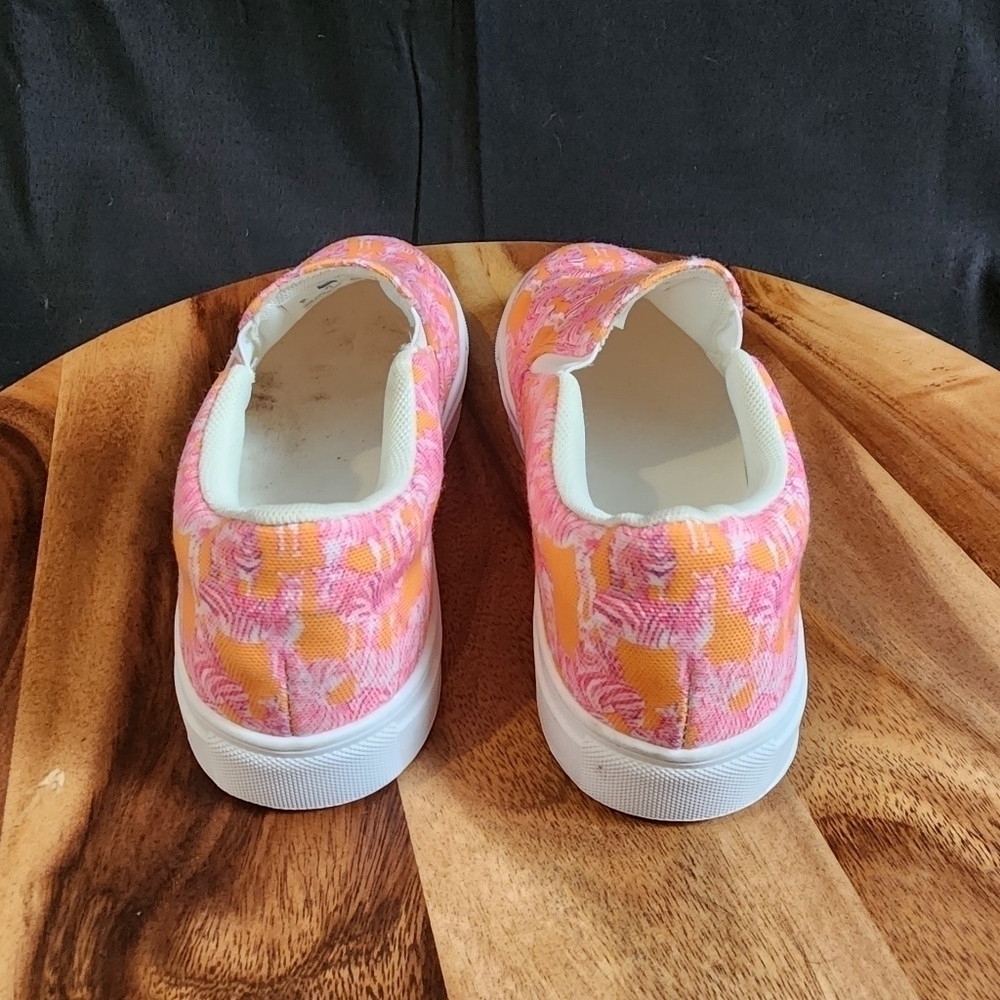 Leo & Teddy Pink And Orange Slip On Canvas Shoes Women's Size 5. - Picture 6 of 8